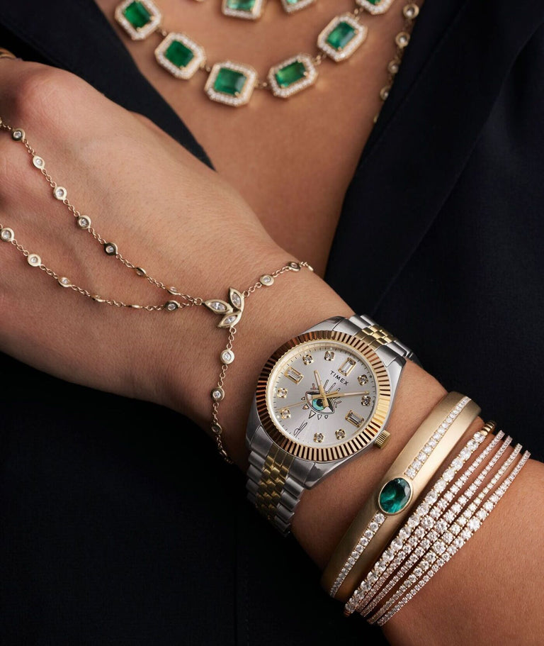 Bring an aura of allure to your layers with the latest Timex Legacy x Jacquie Aiche drop
