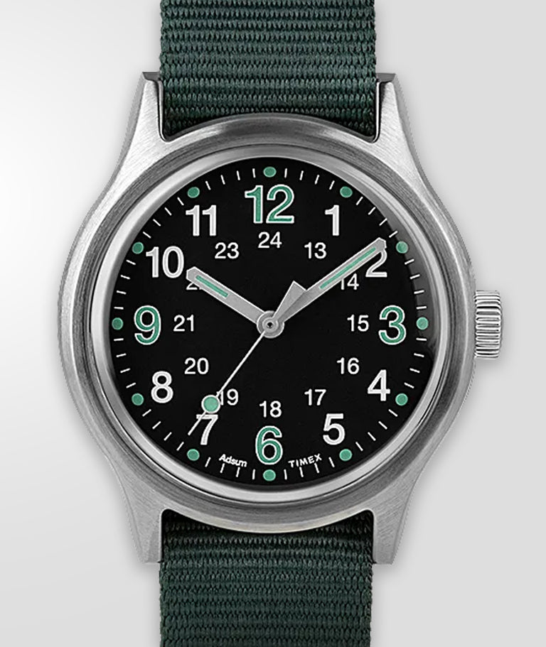 Up close of green and black watch