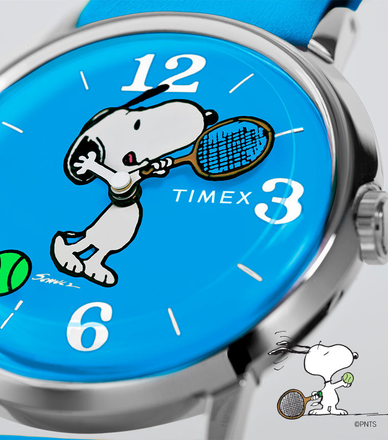 Marlin Hand Wound featuring Snoopy on a light blue dial playing tennis