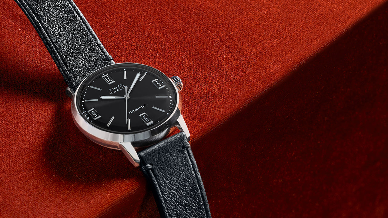 Marlin® Automatic Black Leather Strap Watch.