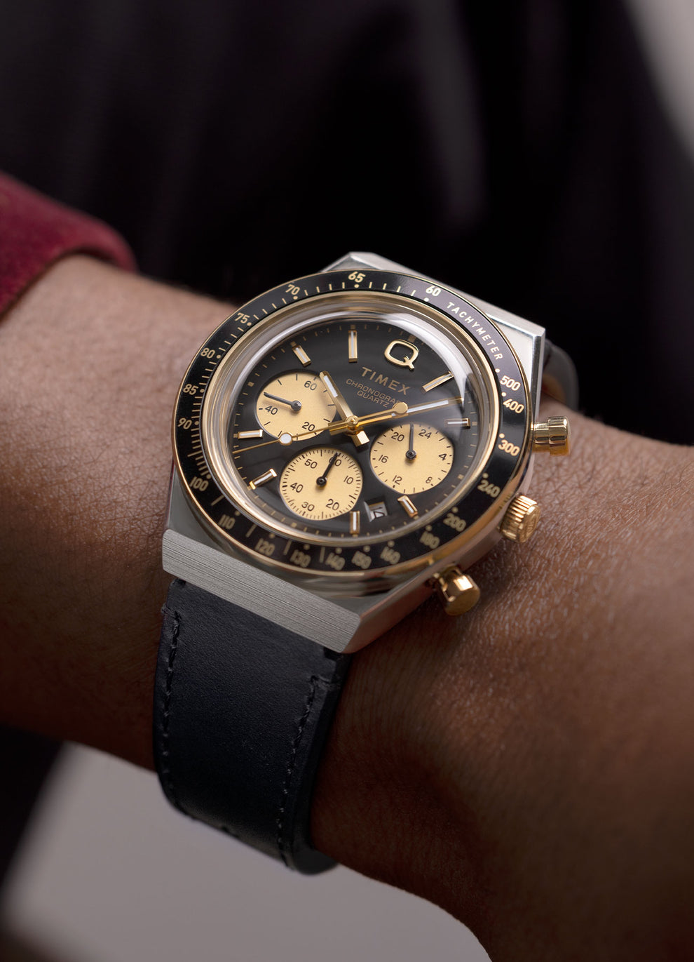 Q Timex® Chronograph 40mm Black Leather Strap Watch