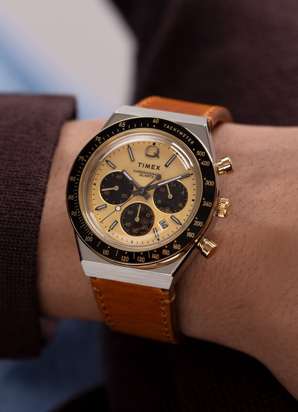 Q Timex® Chronograph 40mm Brown Leather Strap Watch