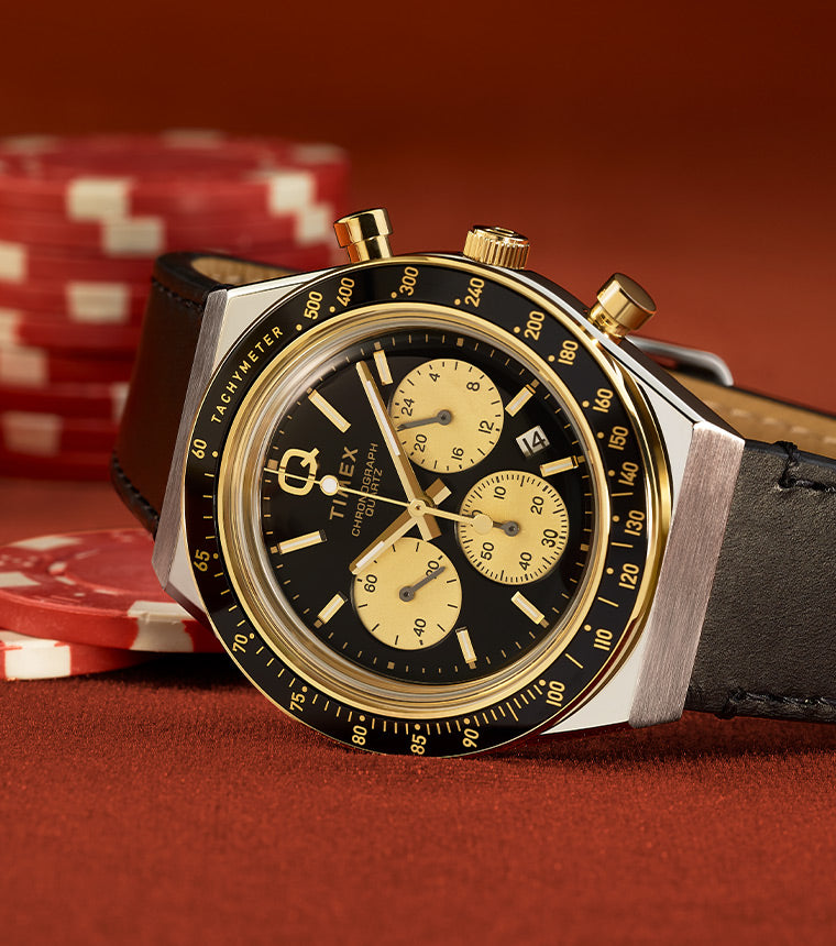 Q Timex® Chronograph 40mm Black Leather Strap Watch