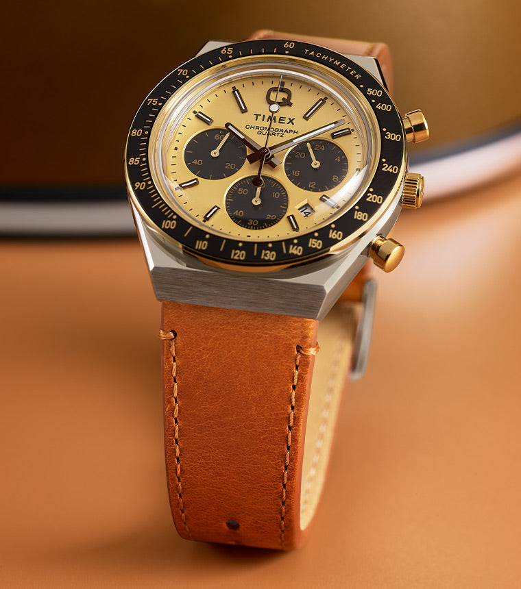 Q Timex® Chronograph 40mm Brown Leather Strap Watch