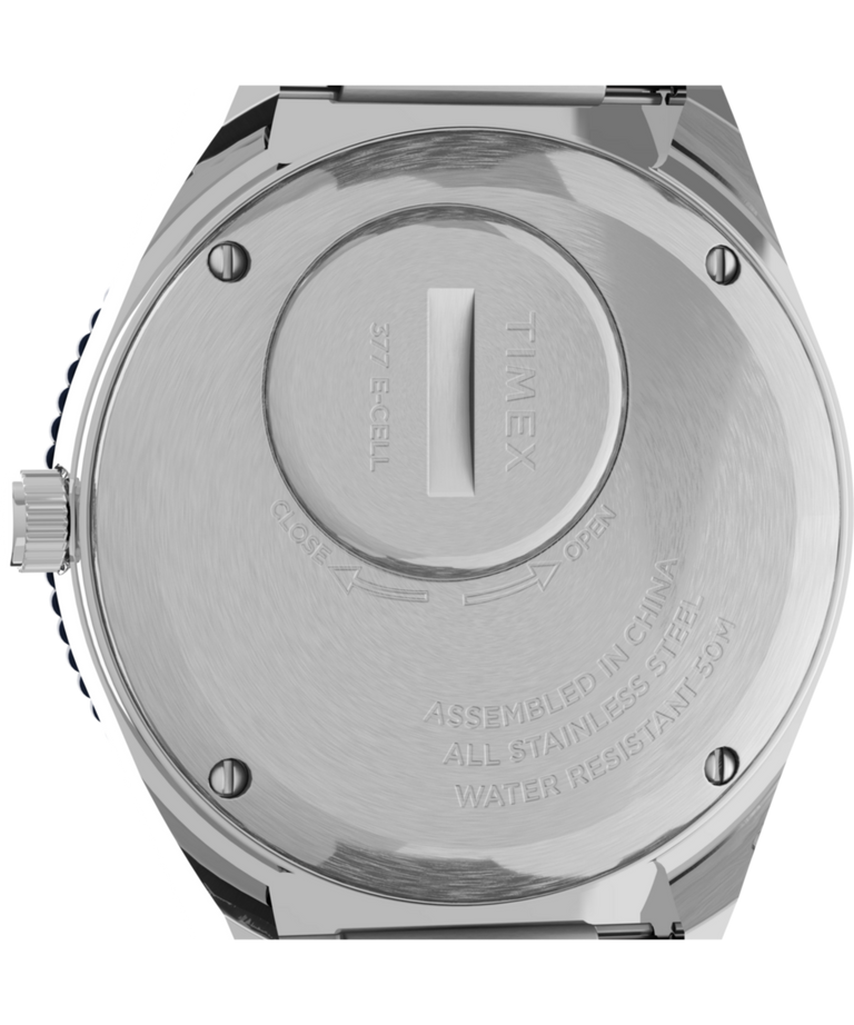 TW2U95500 Q Timex 36mm Stainless Steel Bracelet Watch Caseback Image