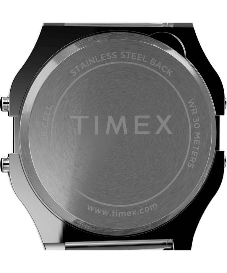TW2V19300 Timex T80 34mm Stainless Steel Bracelet Watch Caseback Image