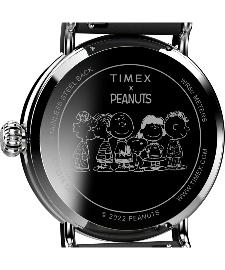 TW2V60600 Timex Standard x Peanuts Featuring Snoopy Back to School 40mm Leather Strap Watch Caseback Image