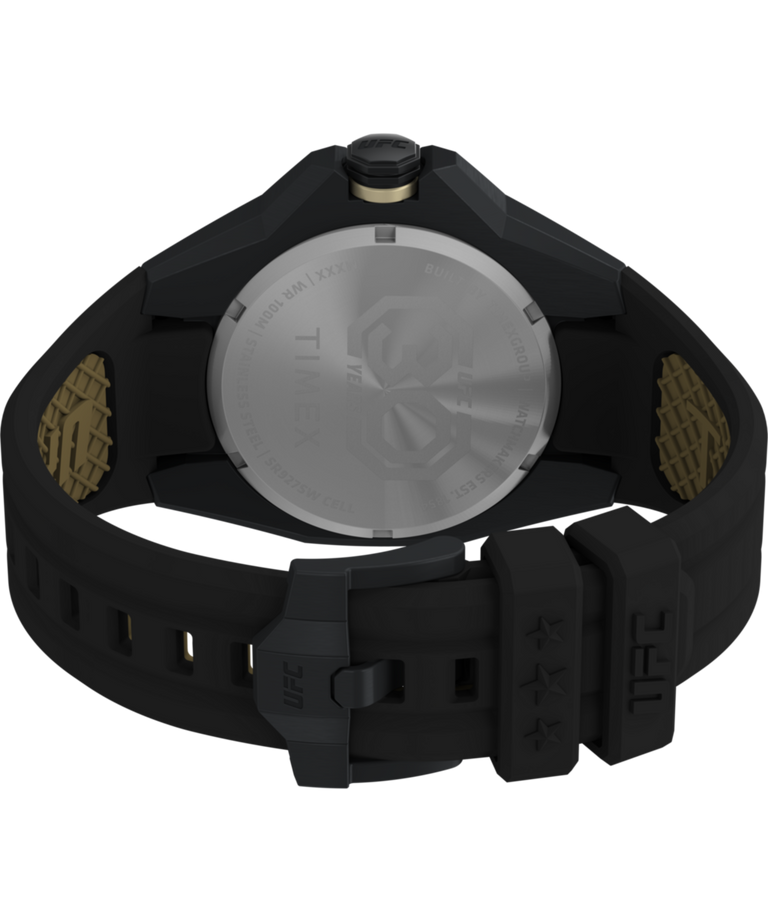 TW2V90200 Timex UFC Pro 30th Anniversary 45mm Silicone Strap Watch Caseback with Attachment Image