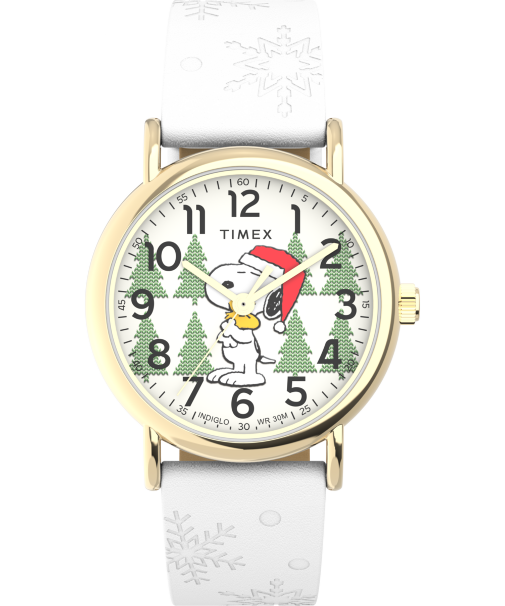 ウォヌ　holiday collection Peanuts® x Timex Weekender Holiday 38mm Leather Strap Watch