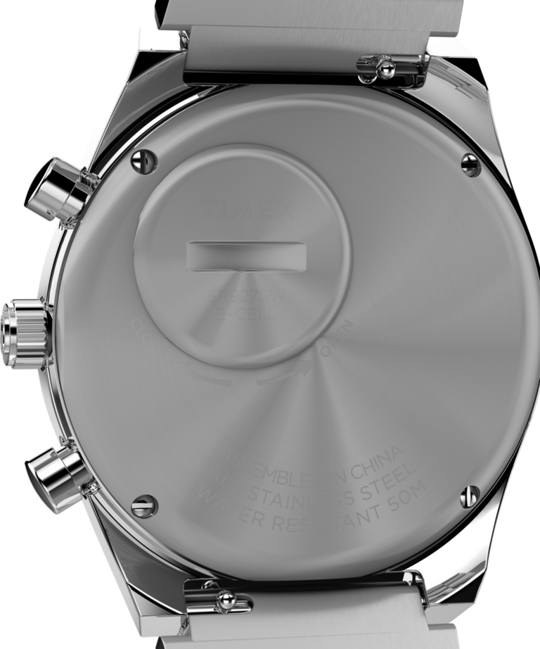 TW2W33700 Q Timex Falcon Eye Chronograph 40mm Stainless Steel Bracelet Watch Caseback Image