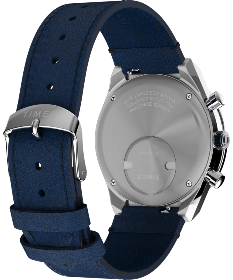 TW2W51700 Q Timex Chronograph 40mm Leather Strap Watch Caseback with Attachment Image