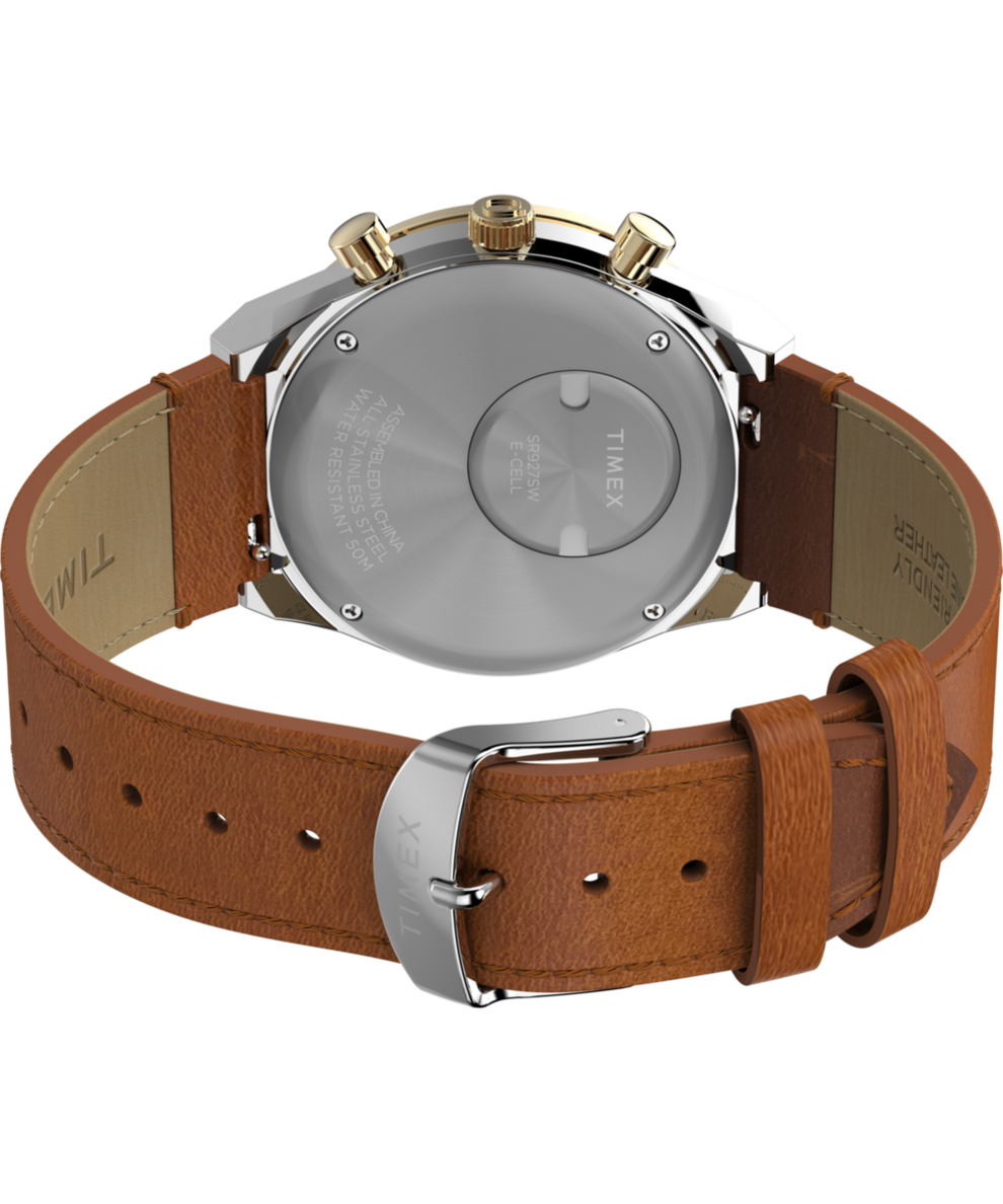 TW2W64400 Q Timex® Chronograph 40mm Leather Strap Watch Caseback with Attachment Image