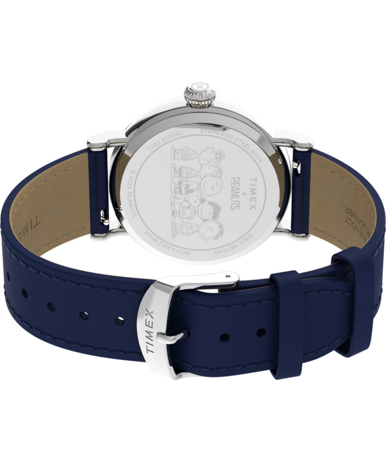TW2W72700 Timex Standard x Peanuts Pumpkin Patch 40mm Leather Strap Watch   Caseback with Attachment Image