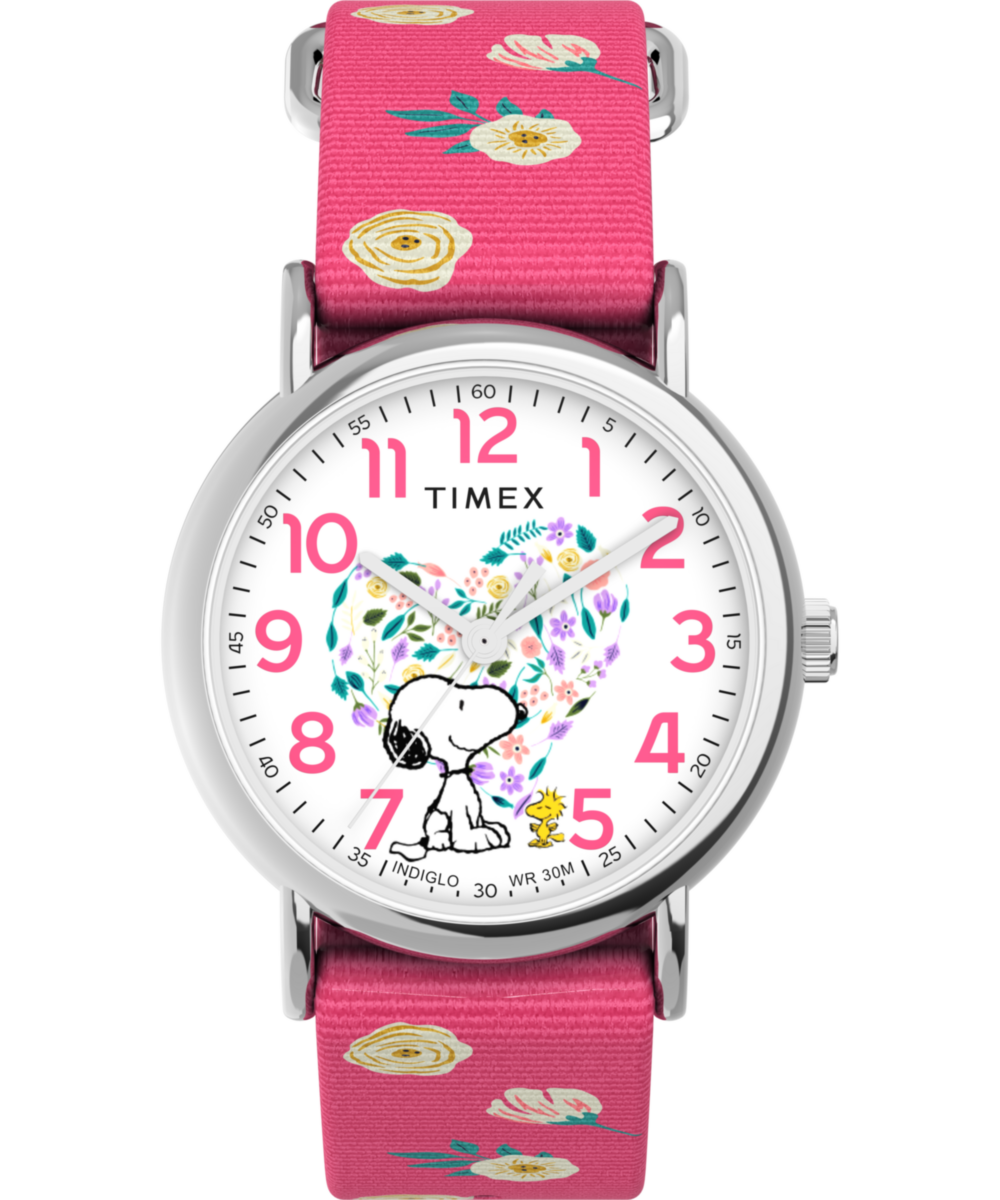 Peanuts® x Timex Weekender Floral 38mm Fabric Strap Watch
