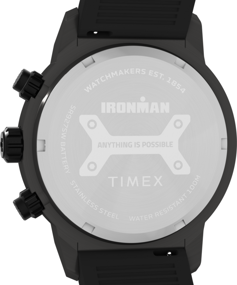 TW2Y01900 TIMEX® IRONMAN® Challenger Chronograph 44mm Silicone Strap Watch Caseback Image