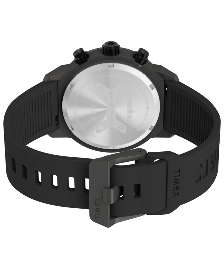 TW2Y01900 TIMEX® IRONMAN® Challenger Chronograph 44mm Silicone Strap Watch Caseback with Attachment Image