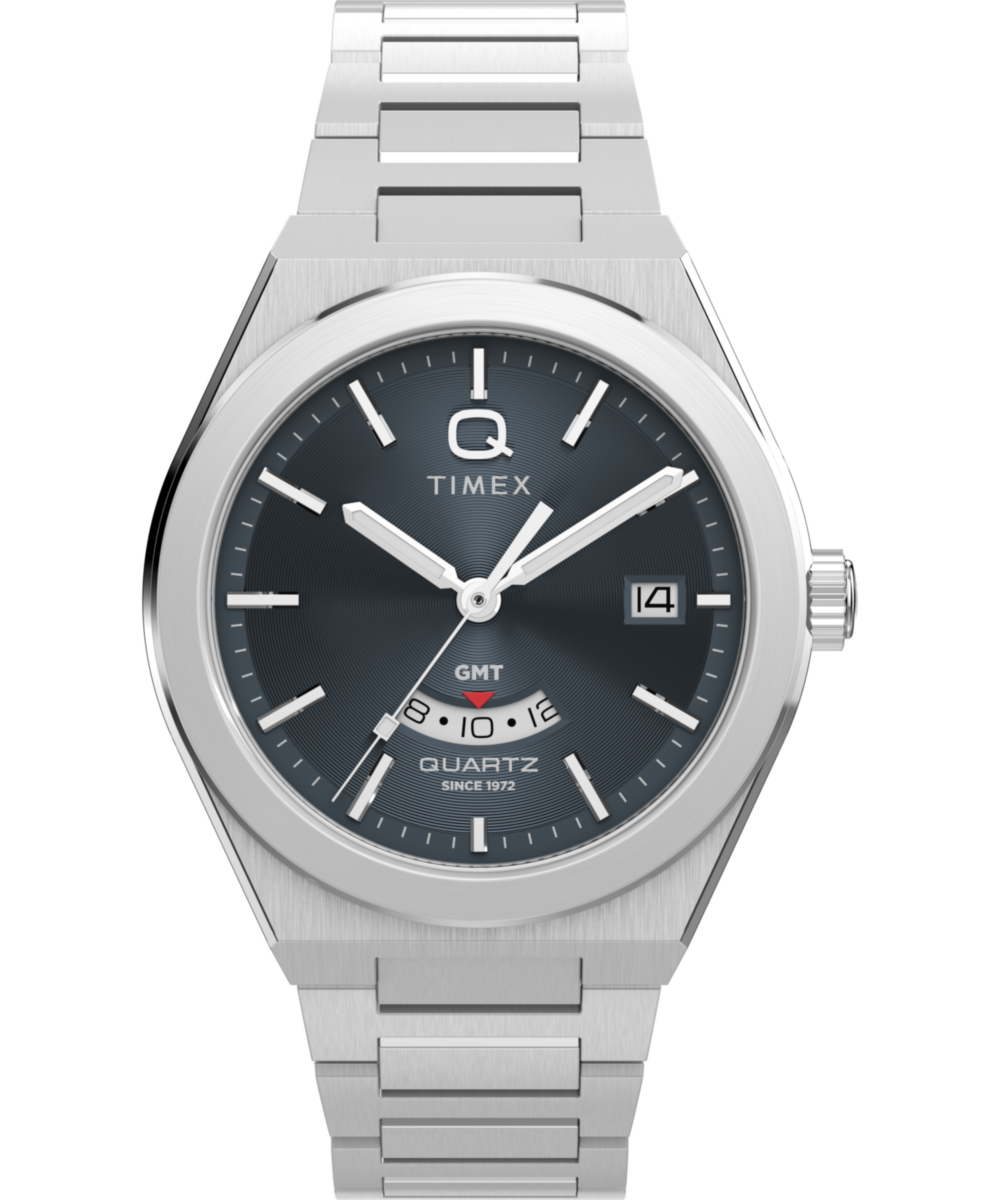 （美品）Q TIMEX コンチネンタル GMT TW2Y12100 腕時計 Q Timex® Continental GMT 39mm Stainless Steel Bracelet Watch