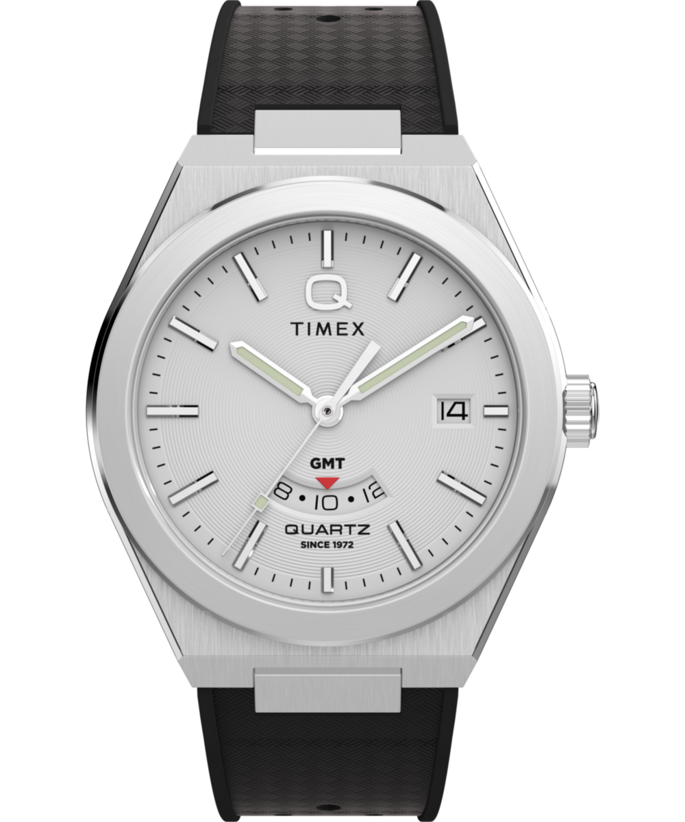 Y　新作　タイメックス　Q TIMEX コンチネンタル GMT Q Timex® Continental GMT 39mm Synthetic Rubber Strap Watch
