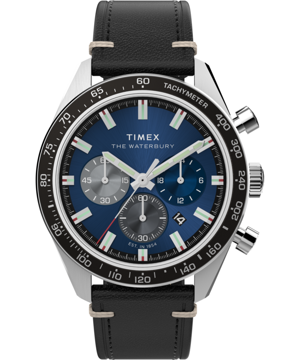 ToMiネイビー42L Waterbury Traditional Chronograph 41mm Leather Strap Watch