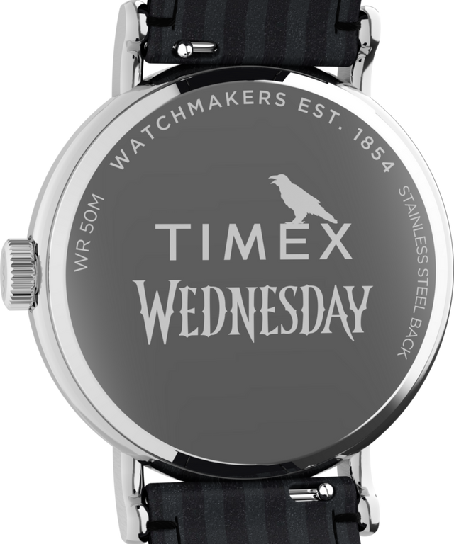 TW2Y19400 Timex x Wednesday Weekender 37mm Leather Strap Watch Caseback Image