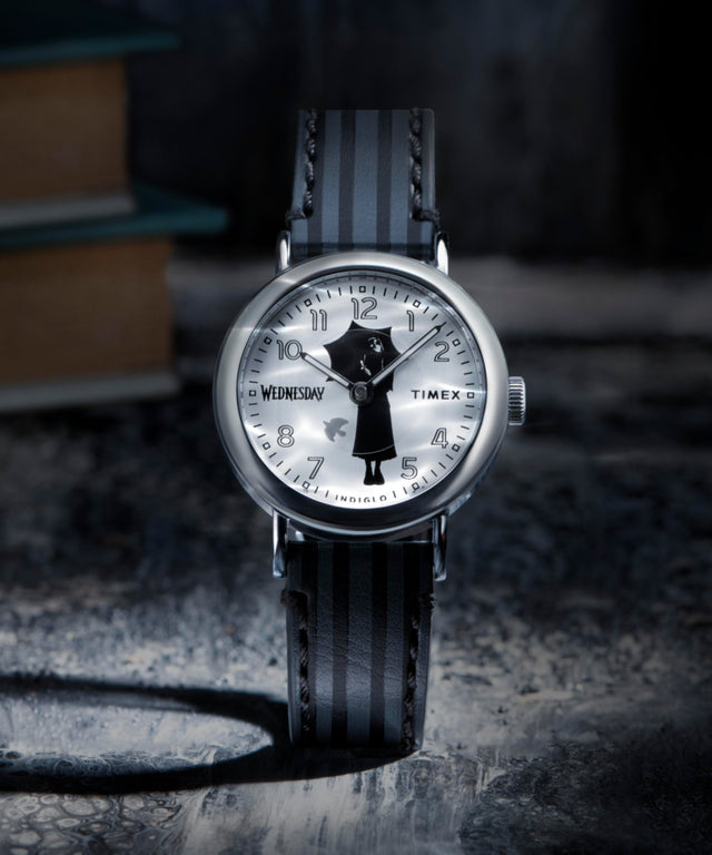 TW2Y19400 Timex x Wednesday Weekender 37mm Leather Strap Watch Campaign Key Silhouettes (Beauty shots) Image