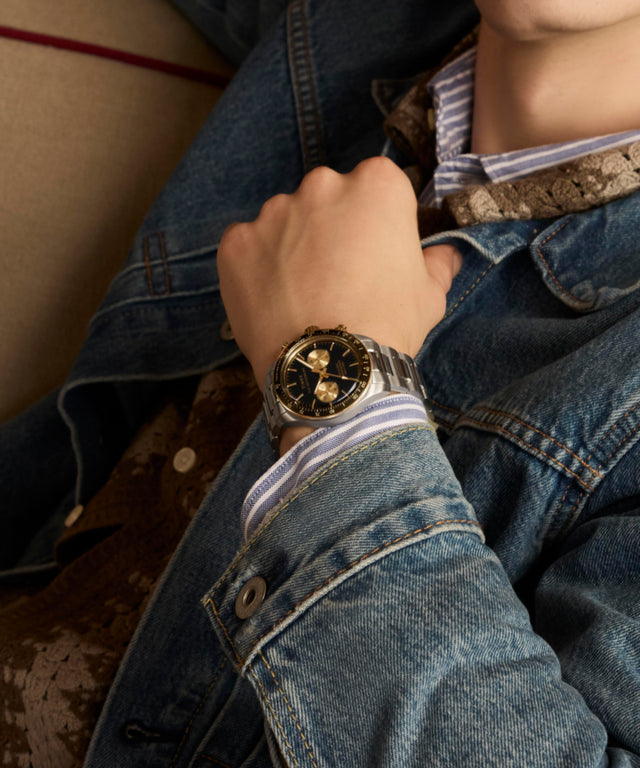 TW2Y24000 Waterbury Heritage Chronograph 39mm Stainless Steel Bracelet Watch   Alt Wrist Shot 1 Image