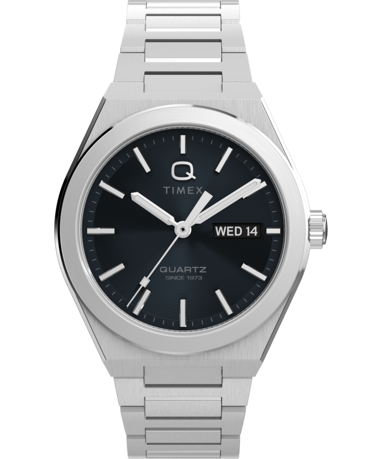 TW2Y25000 Q Timex® Continental Day and Date 39mm Stainless Steel Bracelet Watch Primary Image