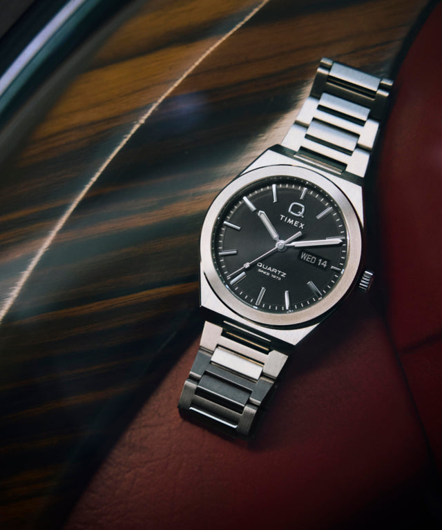 TW2Y25000 Q Timex® Continental Day and Date 39mm Stainless Steel Bracelet Watch Collab Additional Image