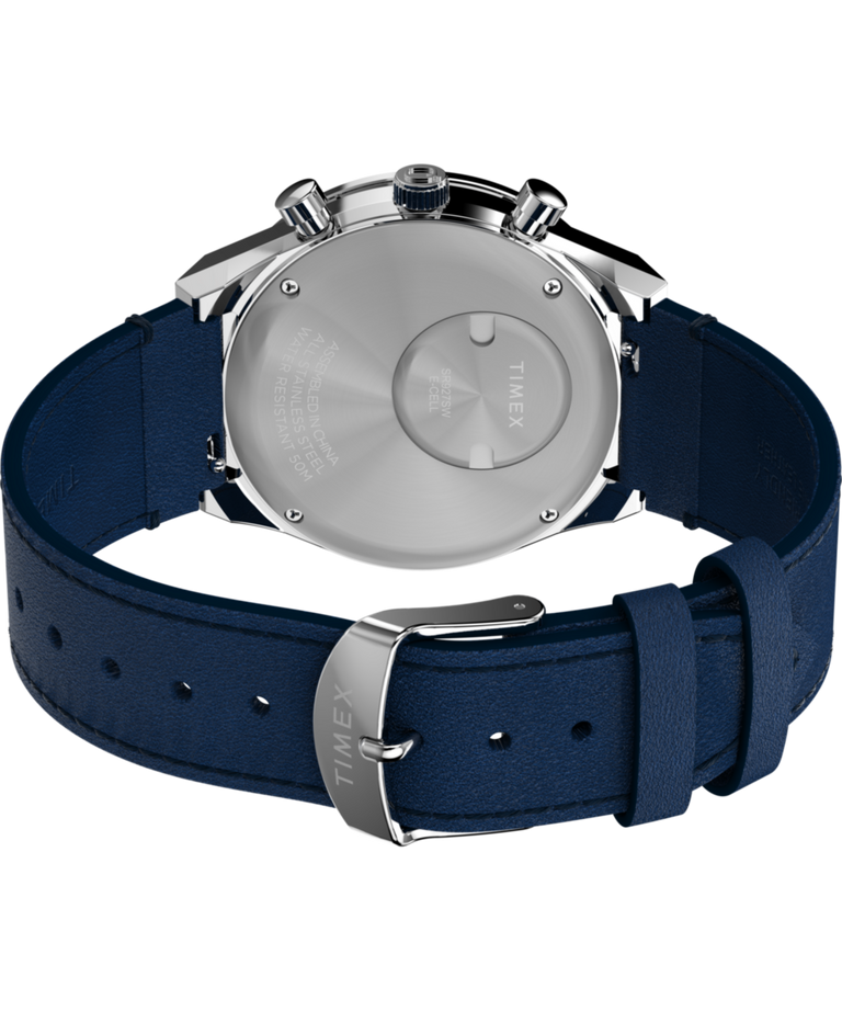 TW2Y36100 Q Timex® Chronograph 40mm Leather Strap Watch Caseback with Attachment Image
