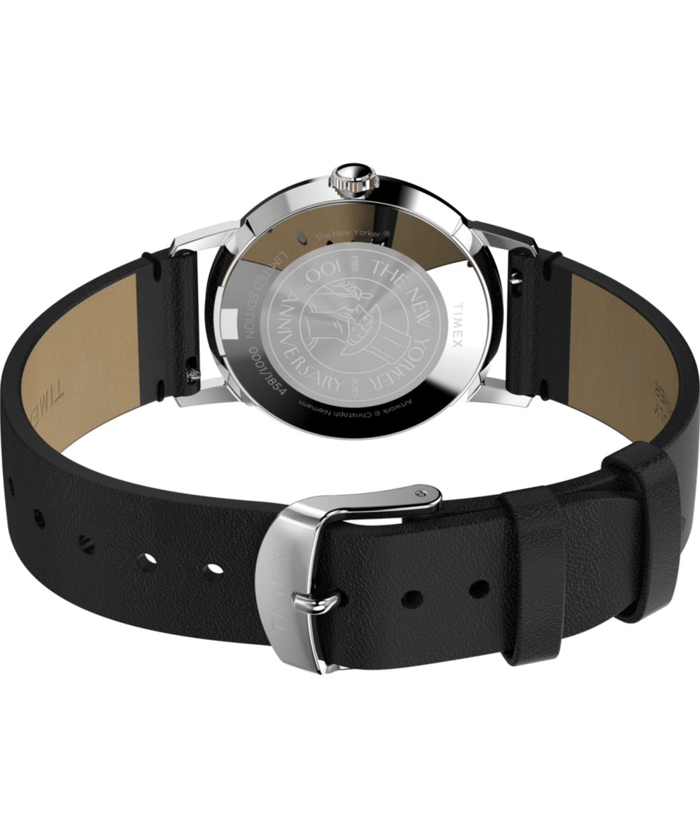 TWG066100 Timex | The New Yorker Marlin® Hand-Wound 34mm Leather Strap Watch Caseback with Attachment Image