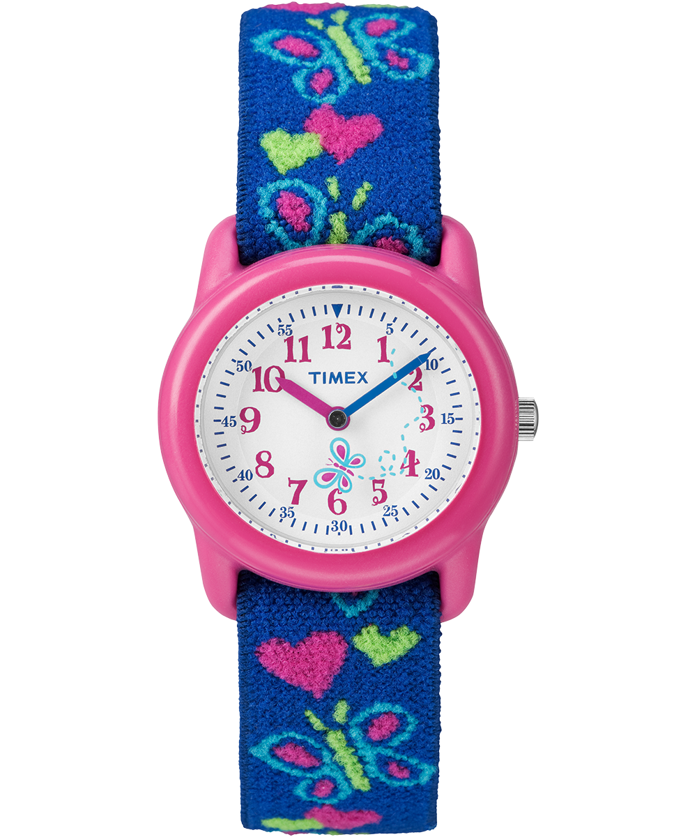 TIMEX TIME MACHINES® 29mm Butterflies and Hearts Blue Elastic Fabric Kids  Watch