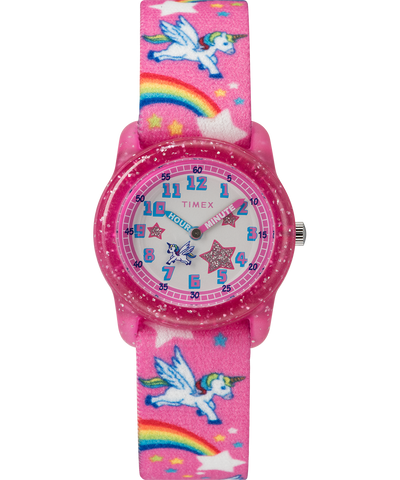 TW7C25500XY TIMEX TIME MACHINES® 29mm Rainbow Unicorn Pink Elastic Fabric Kids Watch primary image
