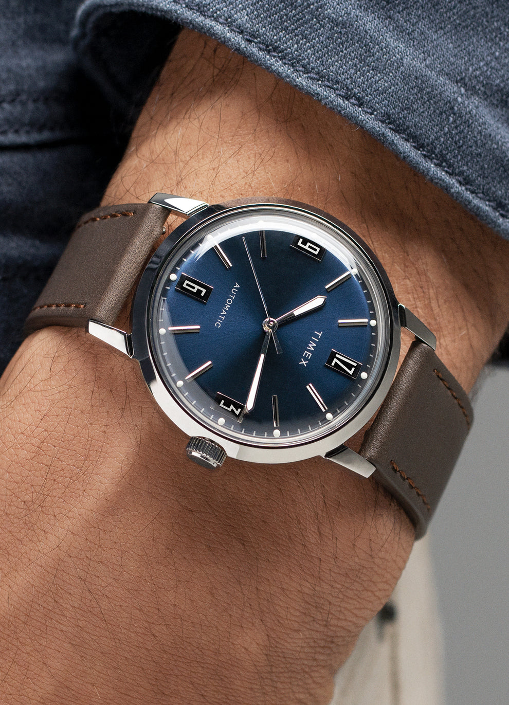 Marlin Automatic in blue on a man's wrist