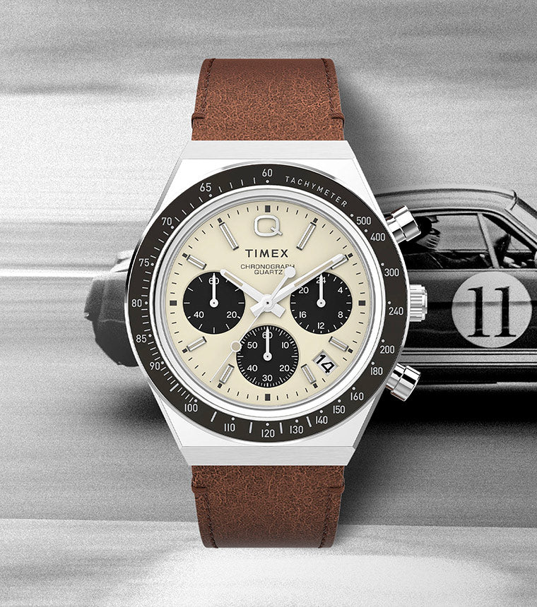 Q Timex Chronograph 40mm Leather Strap Watch