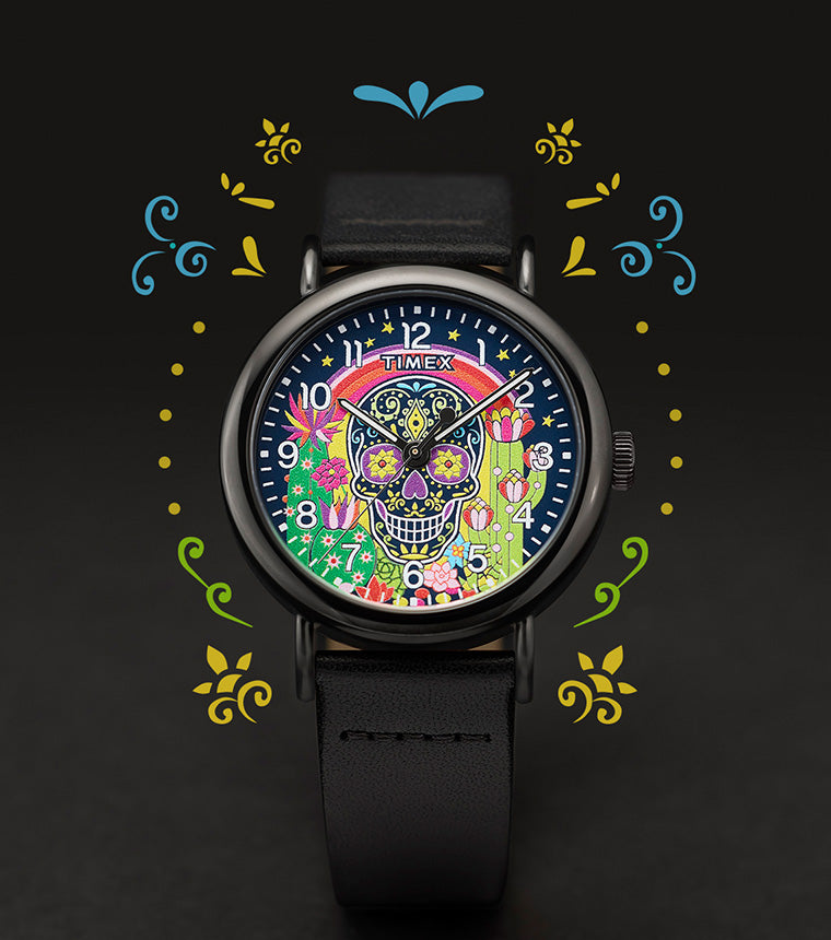 Timex Weekender Day of the Dead 40mm Leather Strap Watch