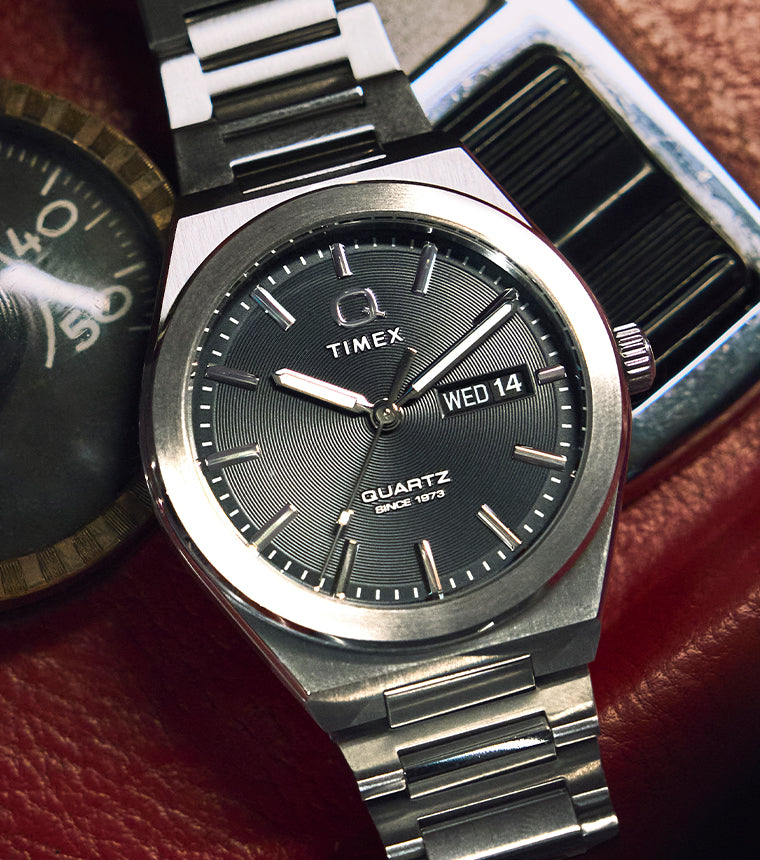 Q Timex® Continental Day and Date 39mm Stainless Steel Bracelet