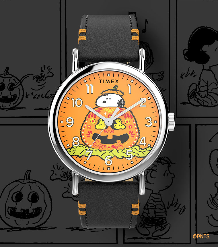 Timex x Peanuts® Weekender Pumpkin Dial 40mm Leather Strap Watch