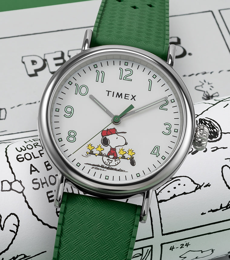 TIMEX x PEANUTS スヌーピー 時計 Q Timex Chronograph x Peanuts Snoopy 40mm Leather Strap