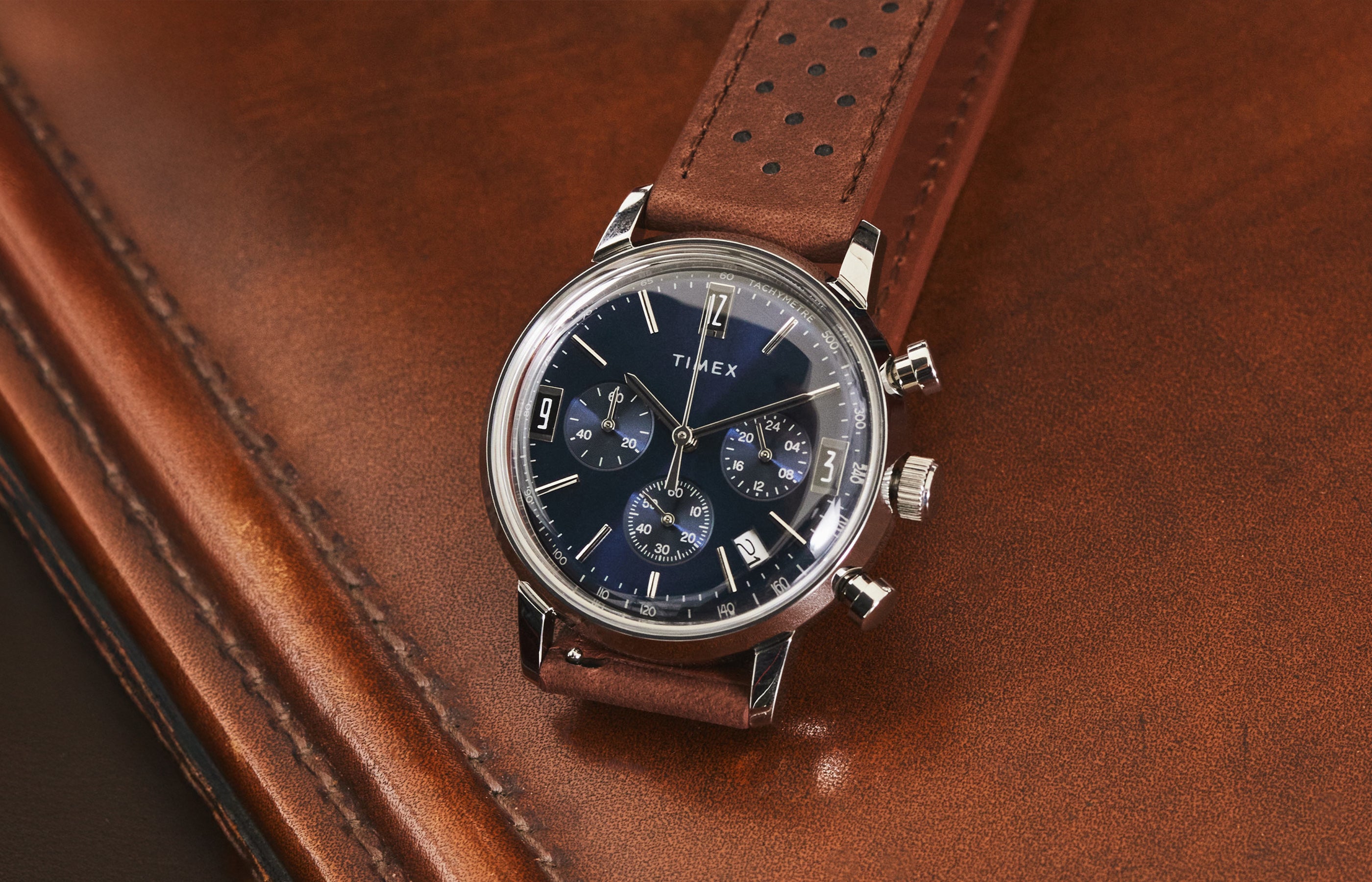 Marlin® Chronograph Tachymeter 40mm Leather Strap Watch