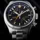 Close-up of Timex Waterbury Ace Fly-Back Chronograph dial showing subdials, tachymeter scale, and luminous hands