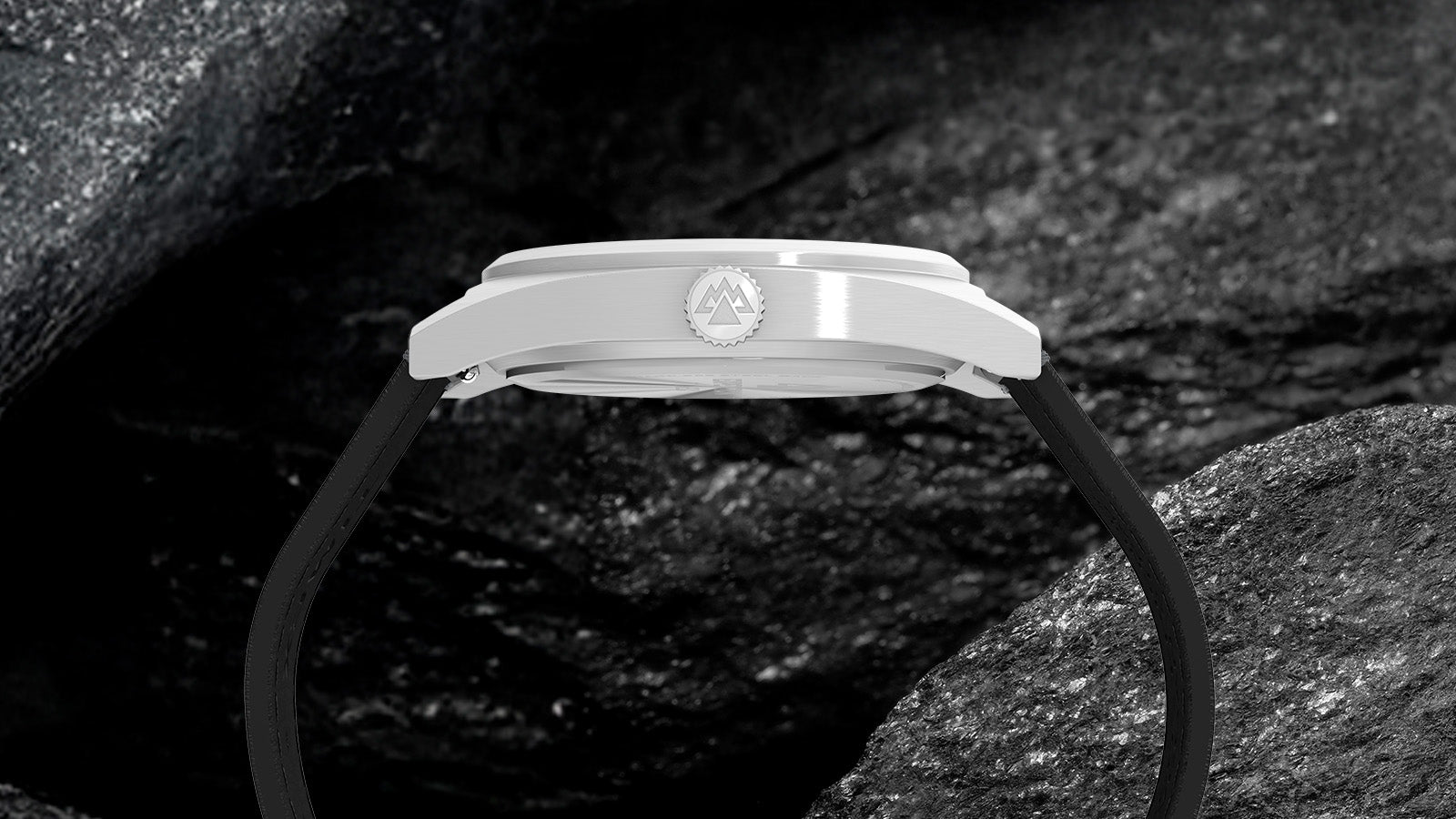 Side view of Timex Expedition Capstone watch showing stainless steel case and leather strap