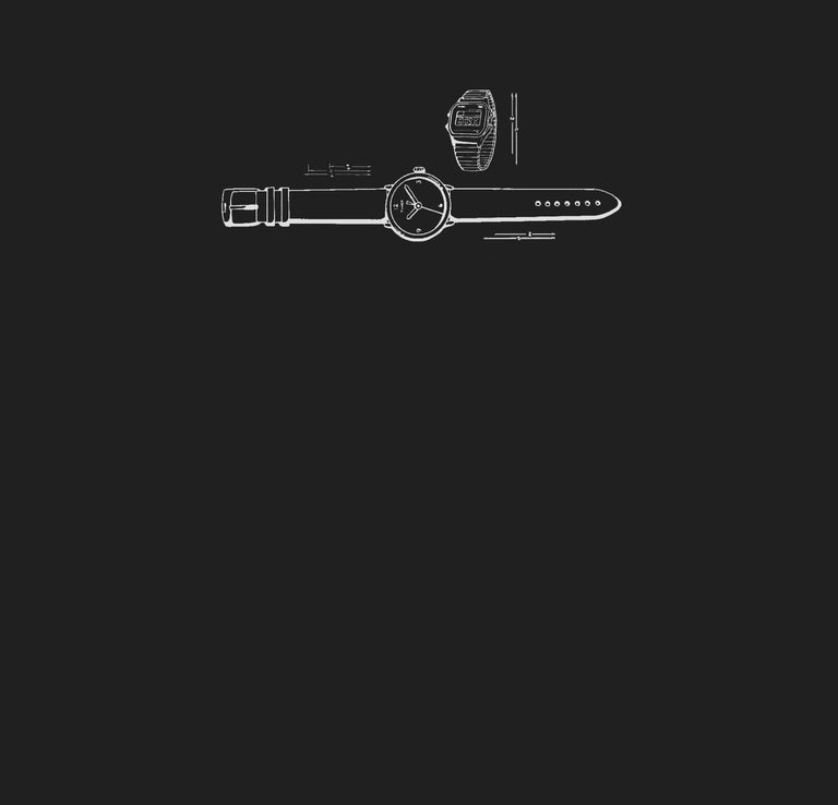 Watch Finder banner with a minimalist line illustration of a wristwatch on the left against a dark background.