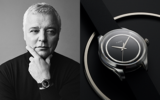 Designer Giorgio Galli wearing Giorgio Galli S2 Automatic 38mm on his wrist and Giorgio Galli S2 Automatic 38mm