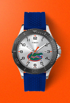 Gamer Royal Blue Florida Gators Watch in a Orange Color Background.