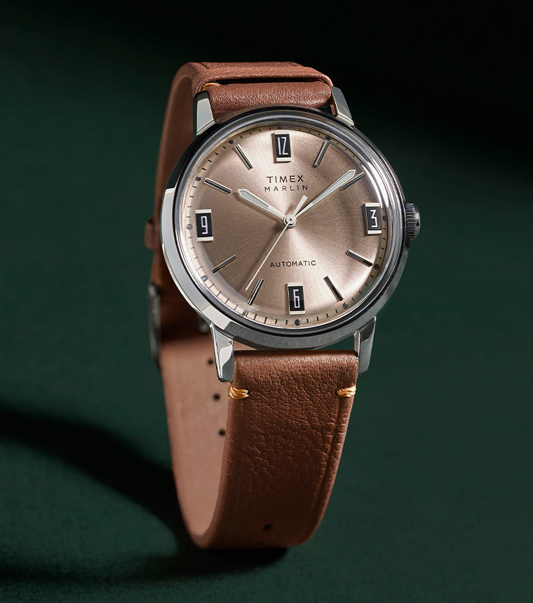 Marlin® Automatic Brown Leather Strap Watch.