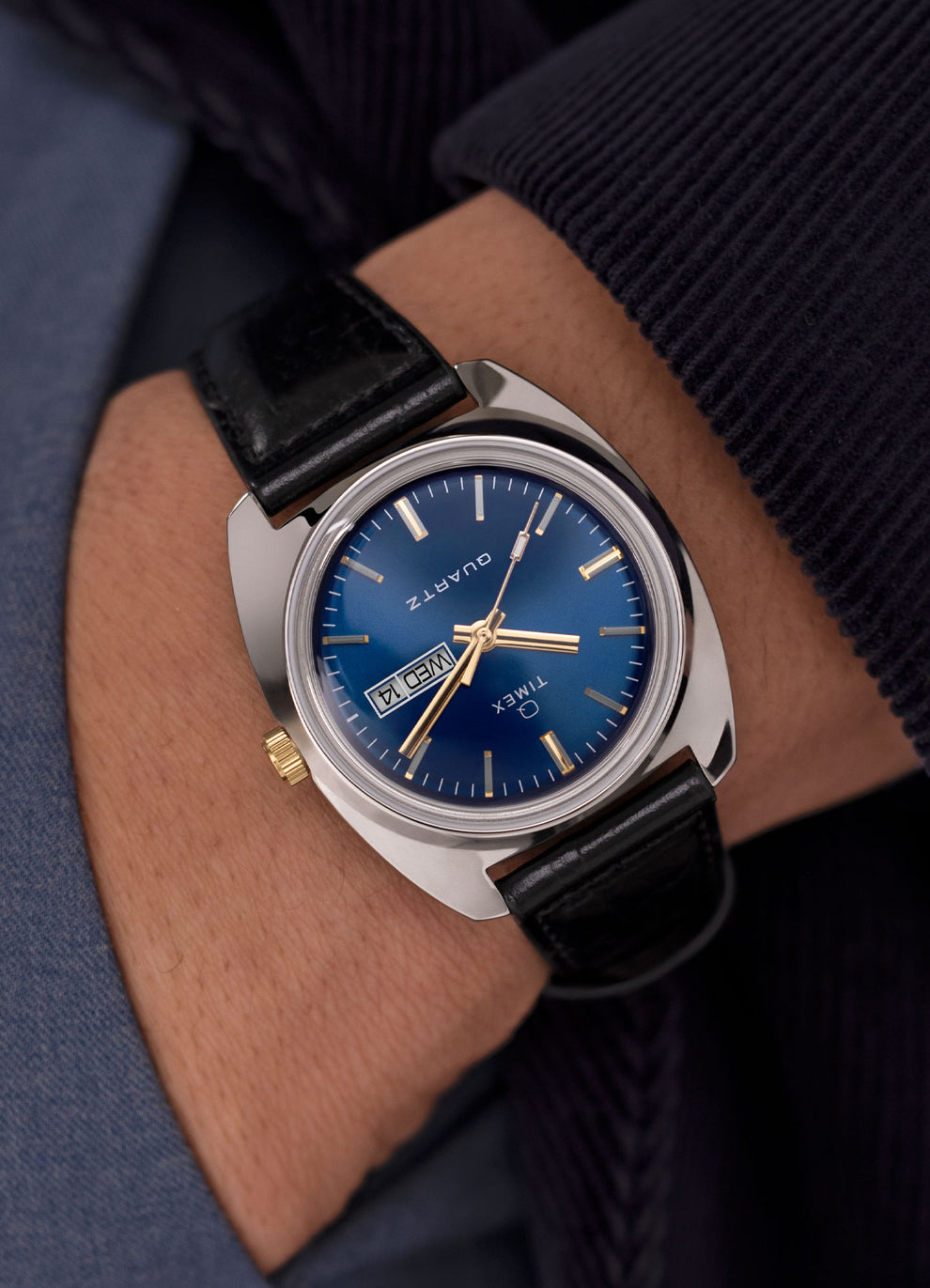 !978 Reissue with blue dial on mans wrist