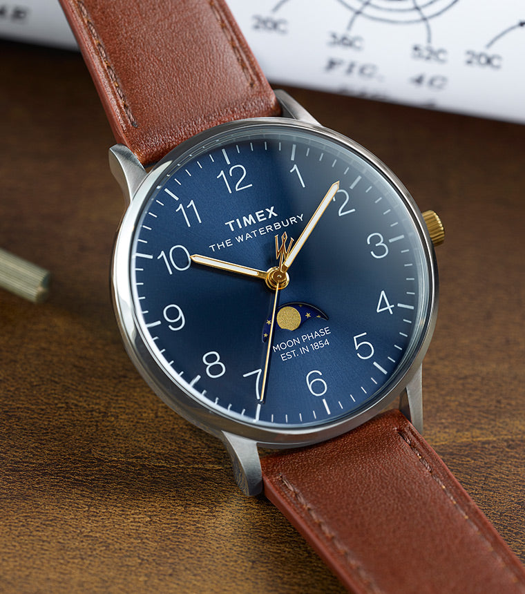 Waterbury Classic Moon Phase Brown Leather Strap Watch