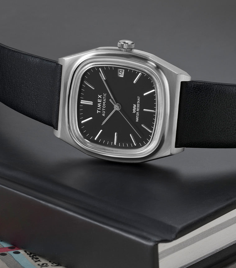 Timex® Automatic 1983 E Line 34mm Leather Strap Watch - TW2Y07500