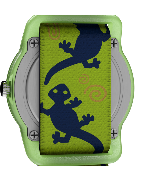 T72881 TIMEX TIME MACHINES® Reloj infantil de 29 mm con correa elástica de tejido «Green Gecko» — Imagen del fondo de la caja
