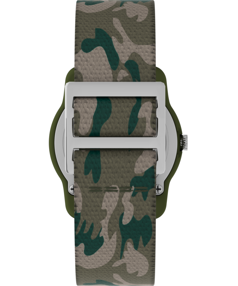 T78141 TIMEX TIME MACHINES® Correa de reloj para niños de 29 mm de tejido elástico con estampado de camuflaje verde. Imagen